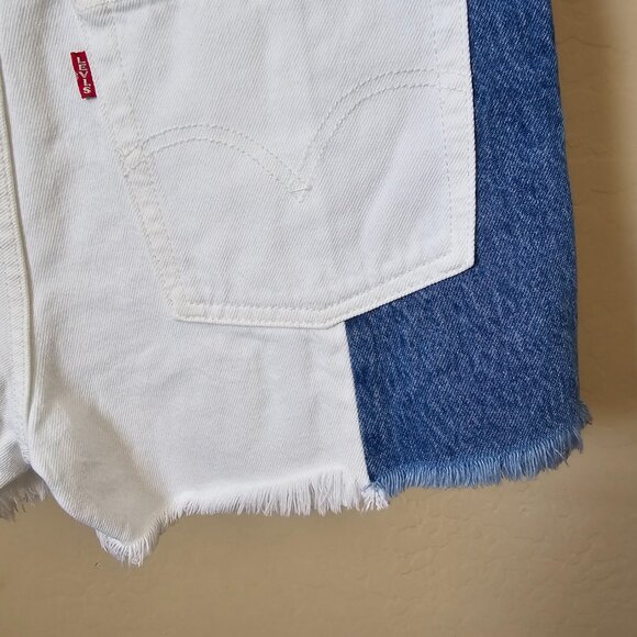 Levi's Premium Two Tone White and Blue Wedgie High Rise Denim Jean Shorts - Picture 11 of 14
